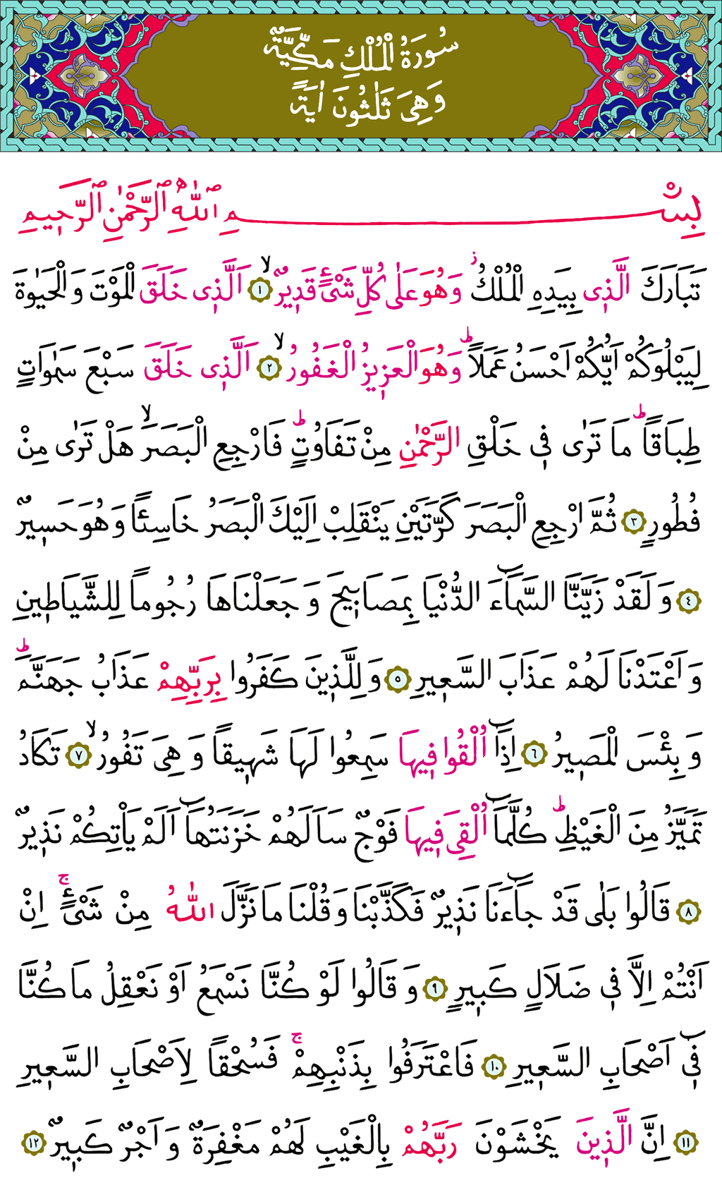 Tebareke Suresi 1. Sayfa